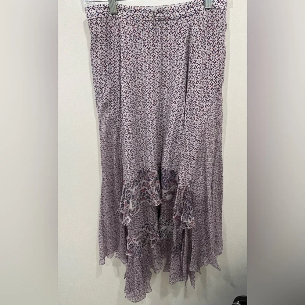 Rebecca Taylor Skirt Size 6 Multicolor Pure Silk  Back Zip Handkerchef Hem Flute - Picture 2 of 8